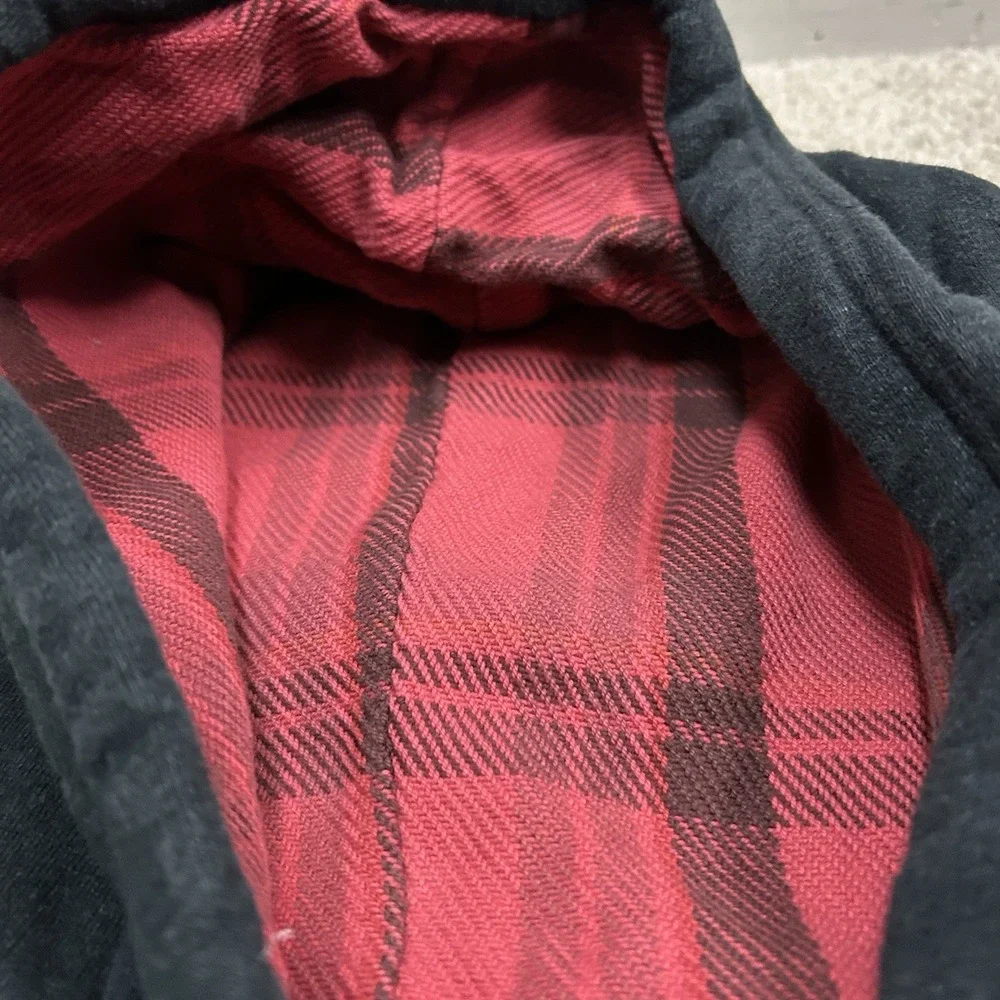 Outerknown Hoodie Mens Large Black Red Plaid Hooded Sweatshirt Hemp Cotton Blend